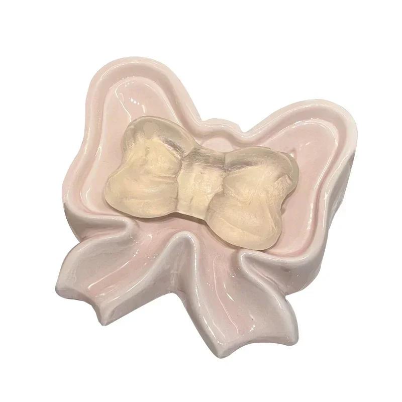 Creative ceramic bow soap box household soap box cute bathroom storage no water accumulation soap dish bathroom accessories