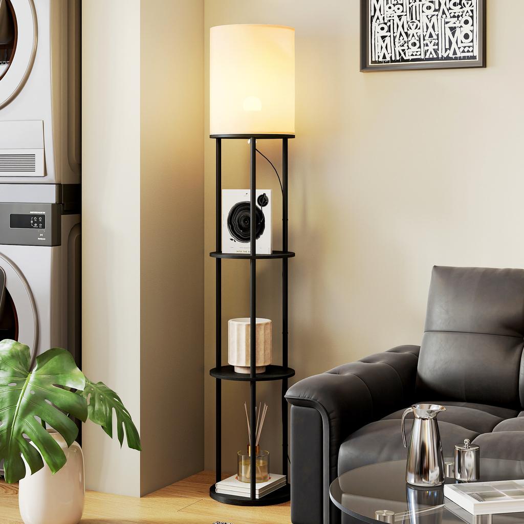 Floor Lamp, Shelves, 3 Color Temperatures, Remote Control, Black