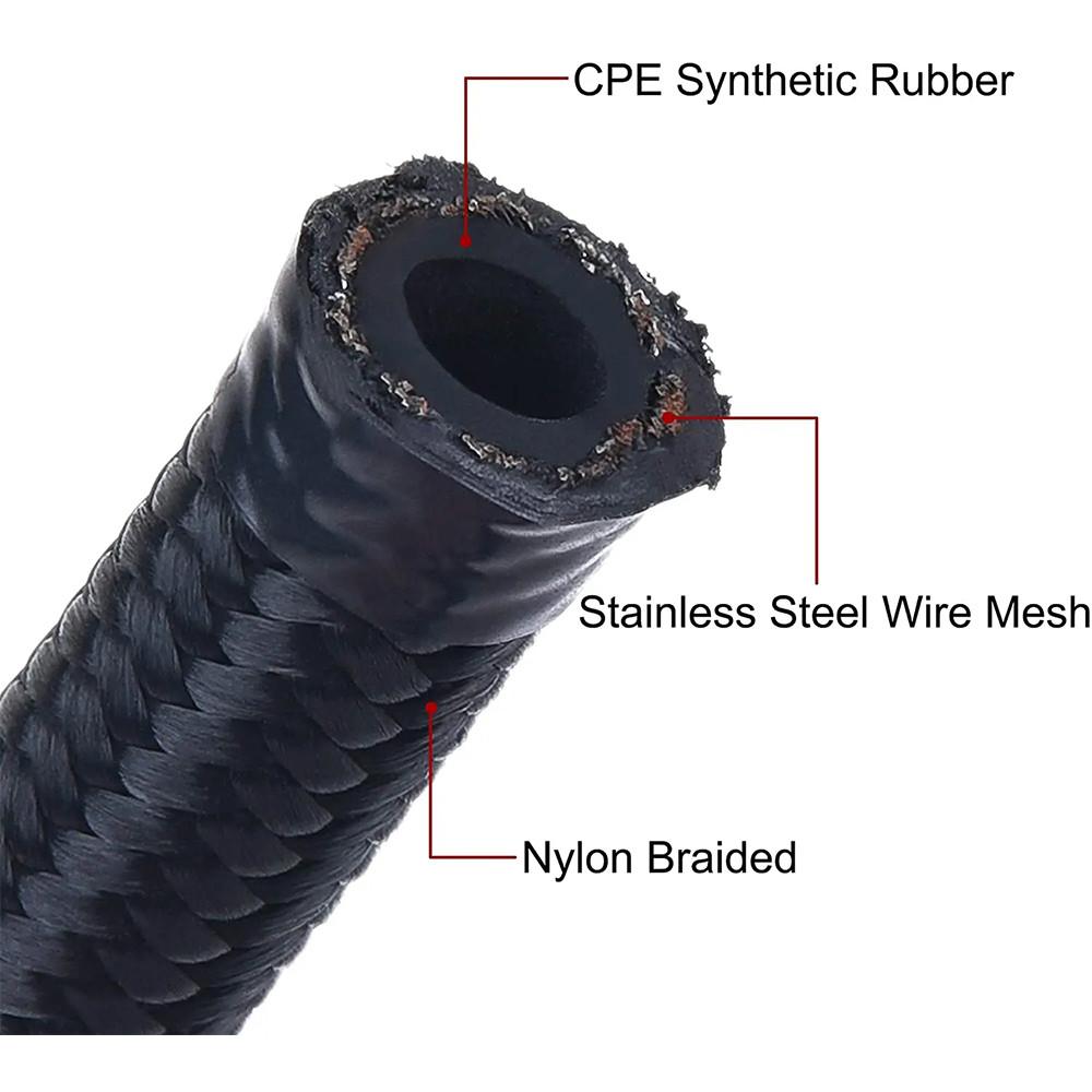 1M 6AN AN6 Schwarz Geflochten Öl Kraftstoff Fittings Schlauchanschluss 90+90 Grad Öladapter-Kit Öl Kraftstoffschlauchleitung