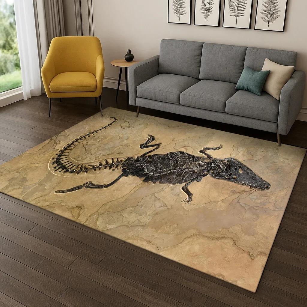 Long-Lasting Durable Dinosaur Fossil Cartoon Carpet - Non-Slip Indoor Floor Mat for Kids Play Area Bedroom Living Room Kitchen