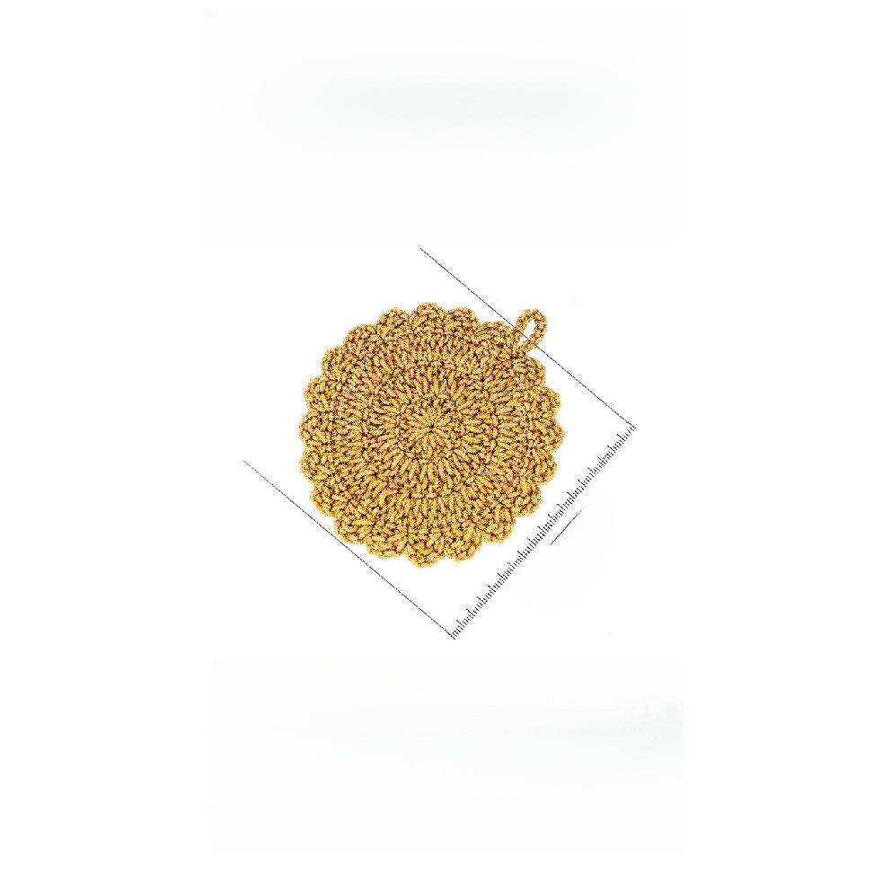 Floral Golden Thread Non-Stick Dish Cloth | Korean-Style Scrubber & Hand-Crocheted Coaster