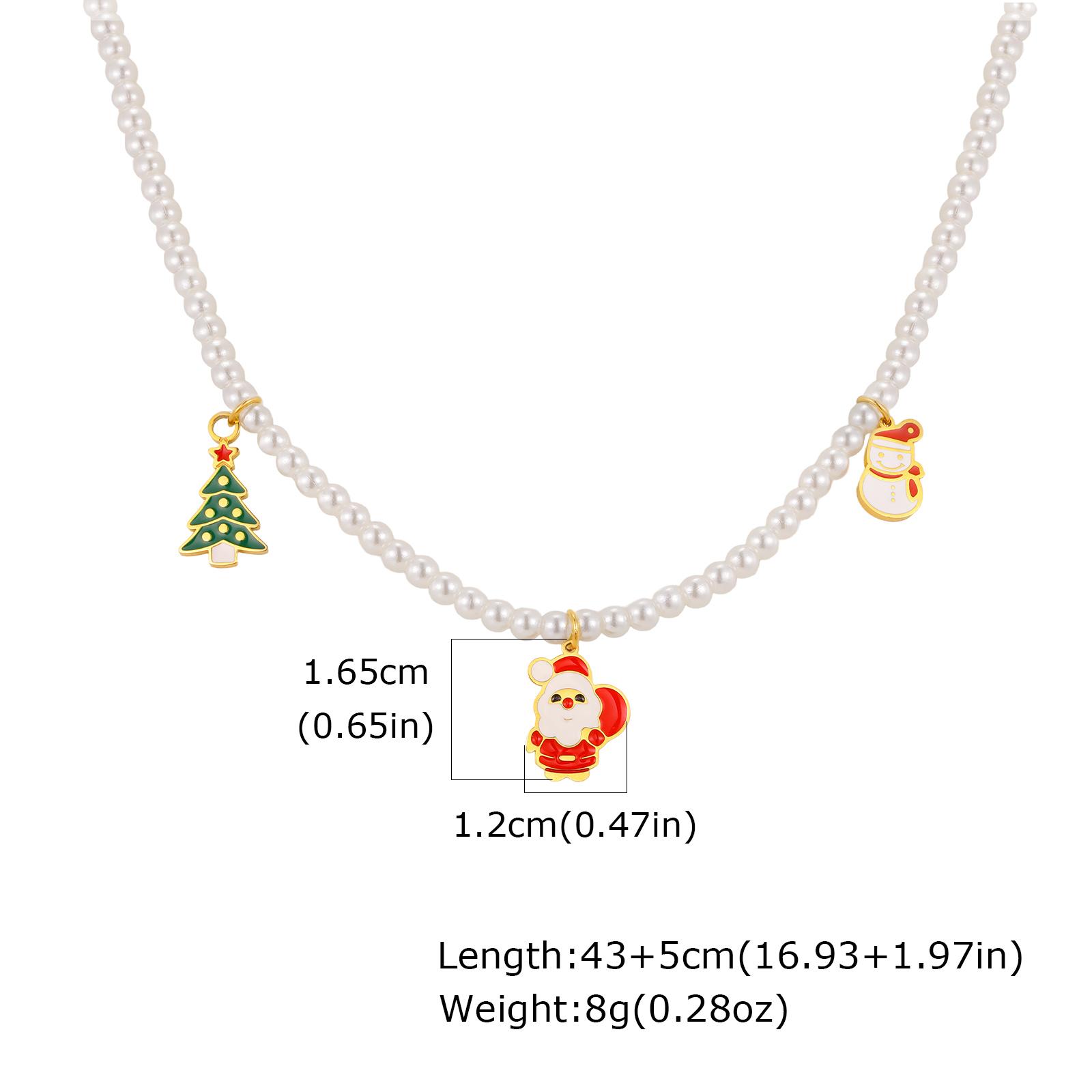

Christmas Tree Santa Snowman Pendant Necklace for Women Girl, Imitation Pearl Necklace, Stainless Steel Jewelry Festival Gift