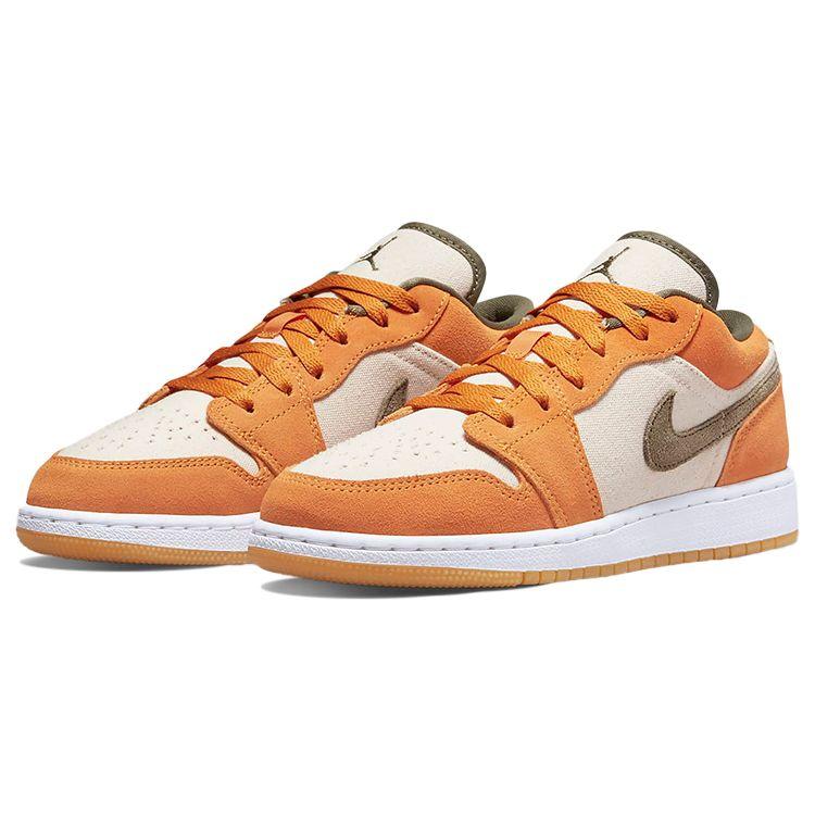Air Jordan 1 Low SE GS Ceramic Kids Sneakers Orange White Medium-Olive DJ0342-102