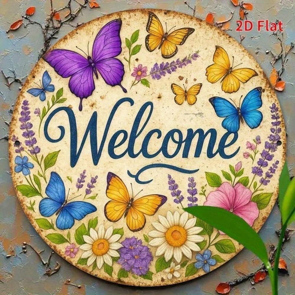 Vintage Butterfly Flower Wreath Metal Poster Wall Art Decor for Home Garage
