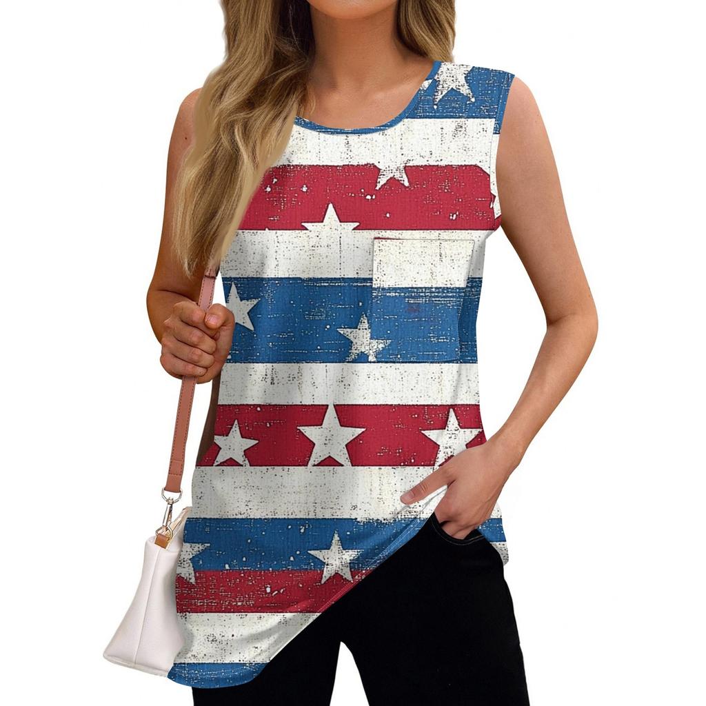 Women's Fashion Independence Day Printed Sleeveless T-Shirt Top