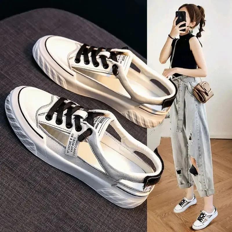 Fashion Women's Summer 2024 New Style Casual Loafers Shoes Thin Breathable Hollow Out Sports Sandals White Roman Flat Bottom Shoes