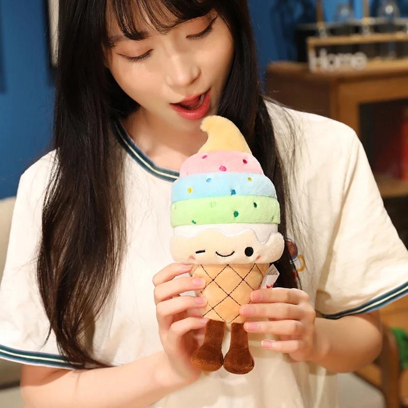 Adorable Smiley Ice Cream Plush Toy Soft Stuffed Multicolor Ice Cream Plushie Cute Plush Doll For Home Decor Gift For Girls