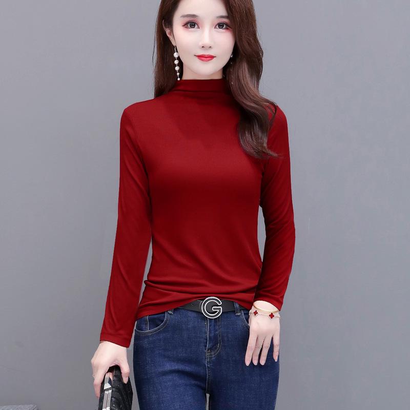 Women's Long Sleeve Modal T-Shirt: Loose Fit, Slimming, Half Turtleneck, Stretchy, Large Size, Perfect for Spring and Autumn.