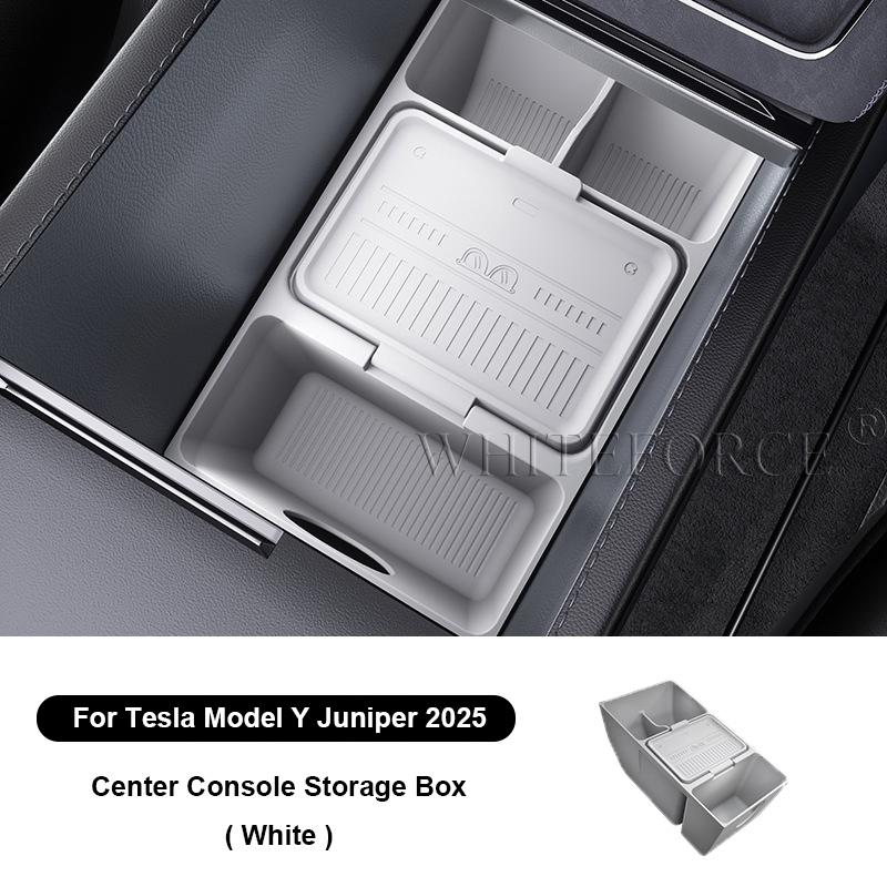 For Tesla Model Y Juniper 2025 Car Center Console Storage Box Armrest Storage Box Hidden Organizer Tray Non-slip Mat Accessories