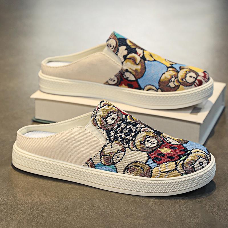 

Парусиновые туфли летние дышащие ленивые мужские туфли с одной педалью старые пекинские тканевые туфли повседневные без каблука полудраг борд обувь 39 бежевый