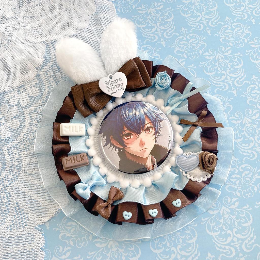 Bunny Chocolat Frill Rosette with Chocolate Milk Rabbit Ears, Ita-Rosette Badge with Magnet, Blue [Used]