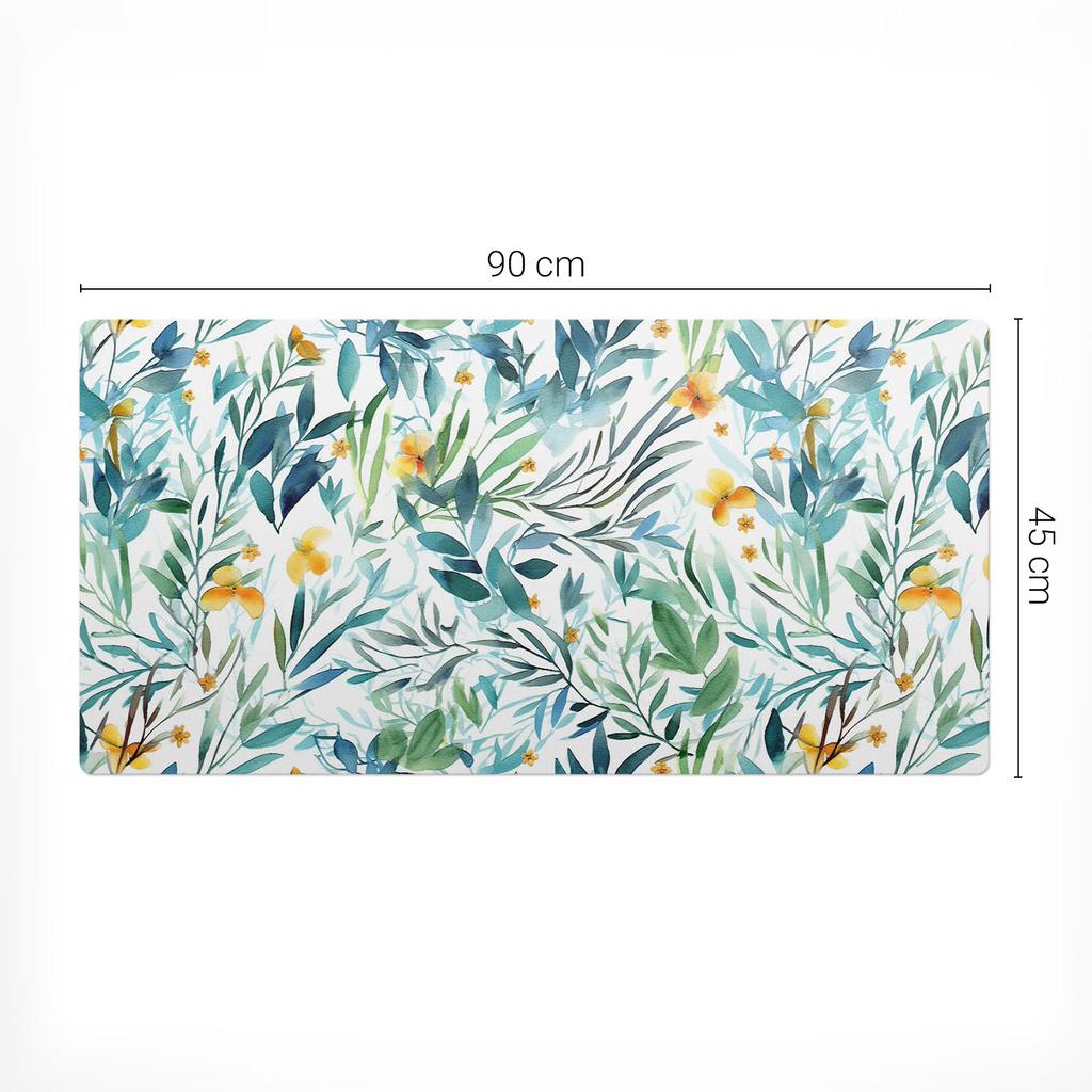 Universal Protective Pad for Table and Countertop, Watercolor Plants, 90x45 cm