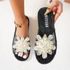 Fashion Gold Crystal Flower Slippers Women Summer Round Toe Shoes Women's Sandals Outdoor Flats Bling Slides Large Size Luxury Flip Flop