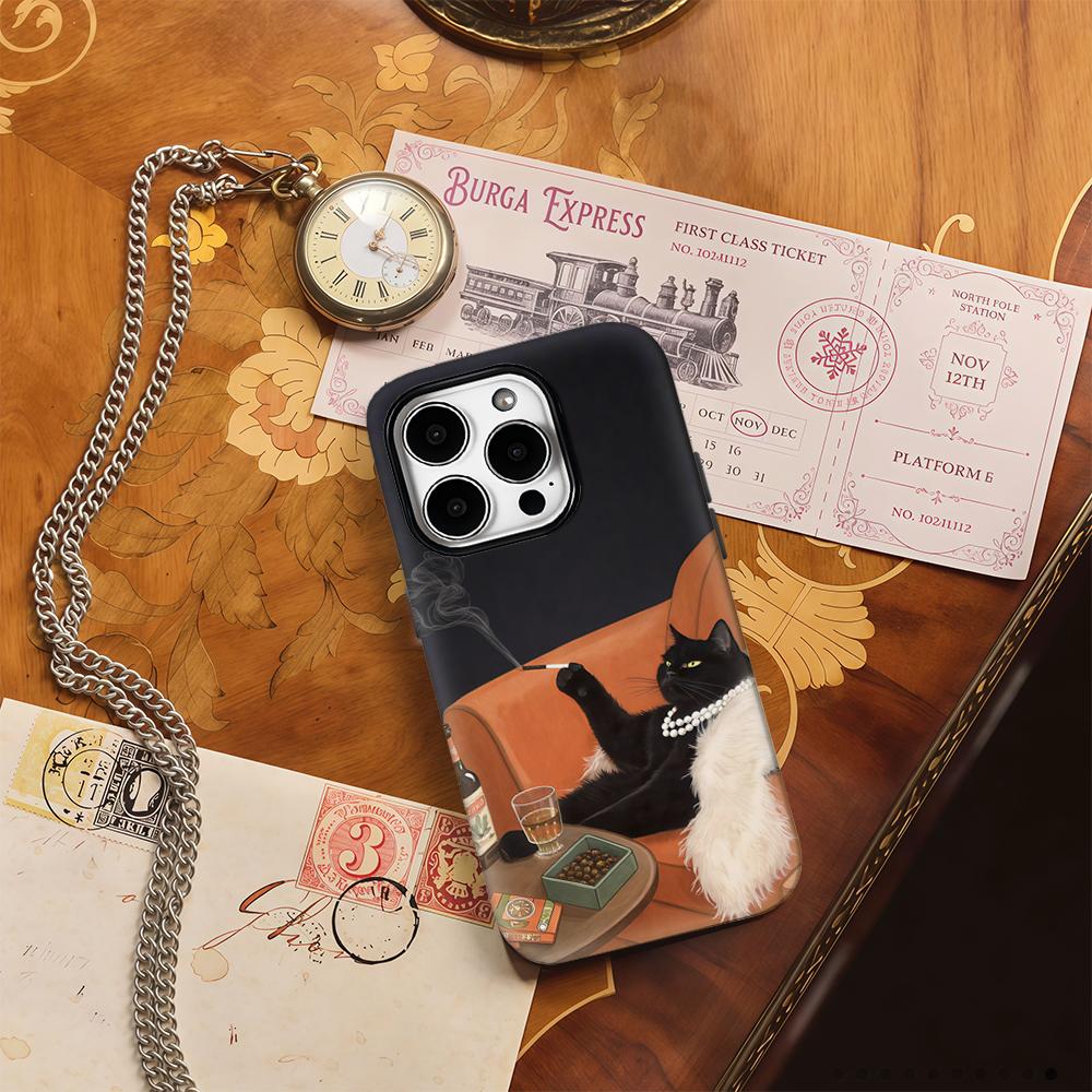 Sophisticated Cat Lounge Phone Case for IPhone 17AIR 16E 16 15 14 13 12 11 17 Pro Max Plus Double-layer Back Cover