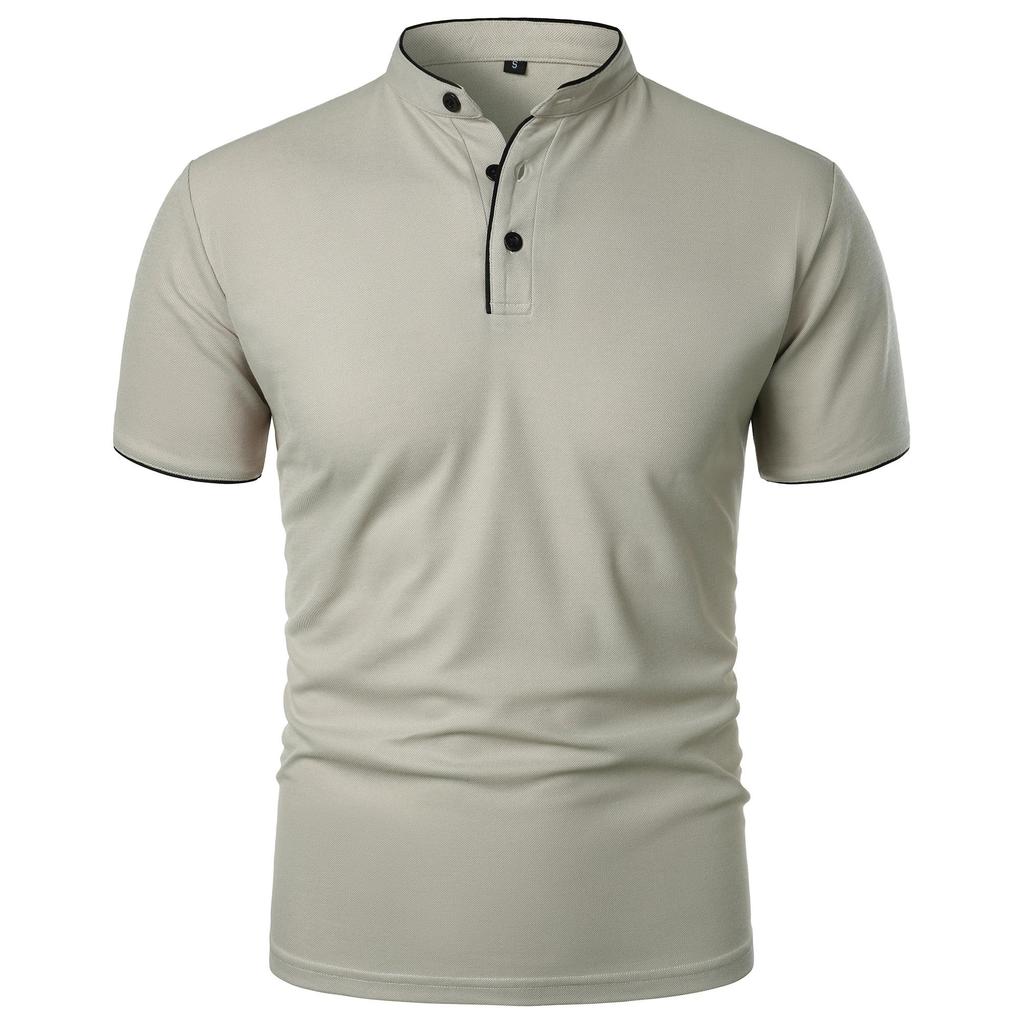 Camiseta casual de manga corta con cuello mao de color liso para hombre