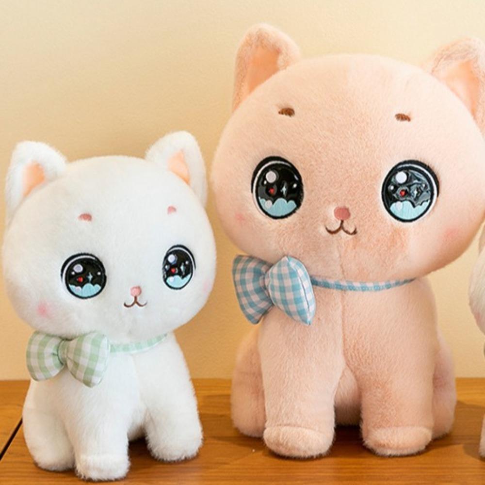 Cartoon Bow Cat Plush Fluffy Animal Stuff Doll Stuffed Toys Pink Cat Plush Toy  Children's Toys