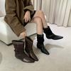 2025 New Retro Style Round Head Inner Heightening Fashion Boots Women's Versatile and Thin High Boots Knight Boots