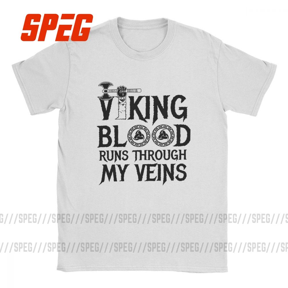 Футболки Viking Blood Runs in My Viens Valhalla Топы Взрослые 100% Хлопок Мужские Футболки с Коротким Рукавом Отличные Мужские Футболки Большого Размера S