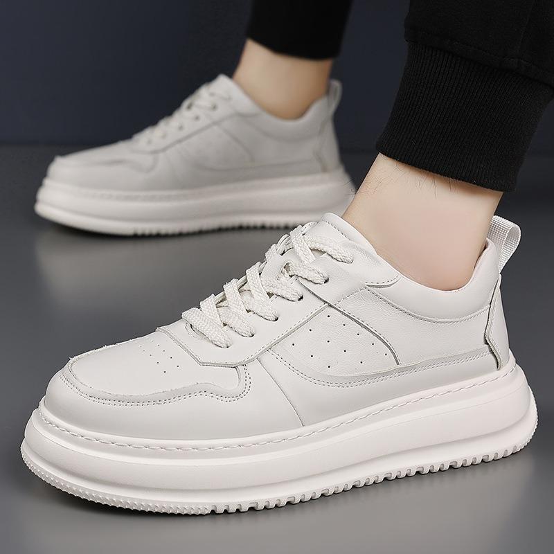 The First Layer of Cowhide Spring New Men's Casual Shoes Leather Breathable Foam Platform Men's Fashion White Shoes Men's Shoes
