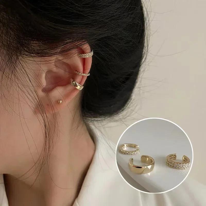 New Personality Gold Color Clip Earrings Fake Piercing Jewelry Set Fashion Lines Snake C-shape Ear Cuffs for Women Party Gift