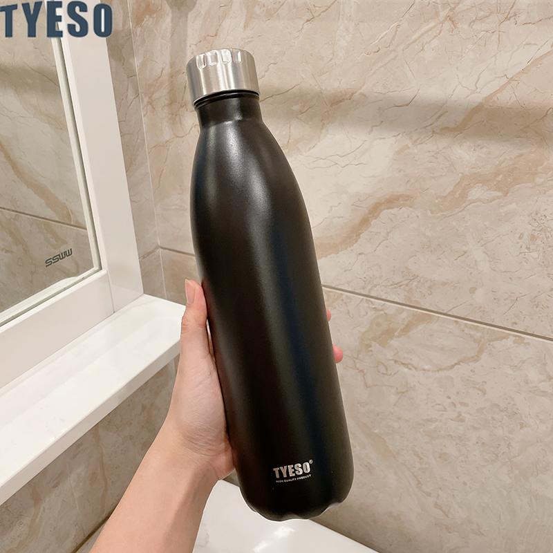 Tyeso 1000ml Stainless Steel Cola-Shaped Sports Water Bottle Vacuum Insulated Thermal Cup Portable Bike Bottle Travel Tumbler
