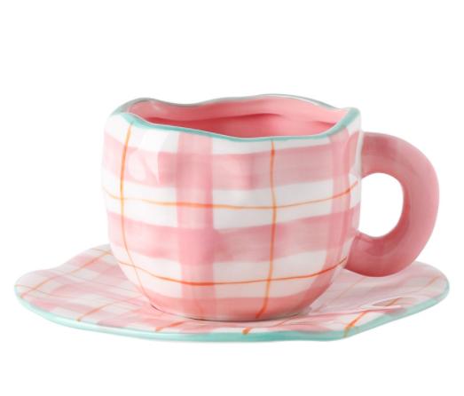 300ML 10OZ Korean Style Kawaii Cute Ceramic Mugs Handmade Flower Pattern Breakfast Coffee Milk Cup with Dish and Spoon 200ml-300ml