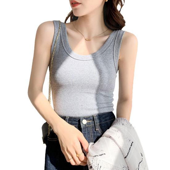 Summer Women Vest O Neck Knitted Solid Color Sleeveless High Elastic Thread Slim Fit