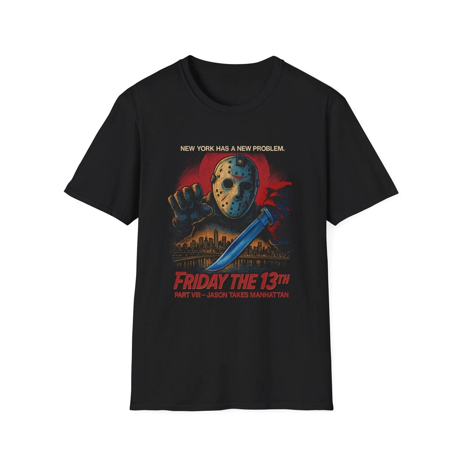 Men s and Women s T-shirts Jason Takes Manhattan T-Shirt – Friday the 13th Part VIII Horror Movie Tee M