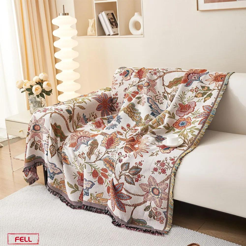 Polyester-cotton sofa cover cloth towel, sofa blanket full cover, flower thickened cover, universal in all seasons, non-slip and anti-cat scratch