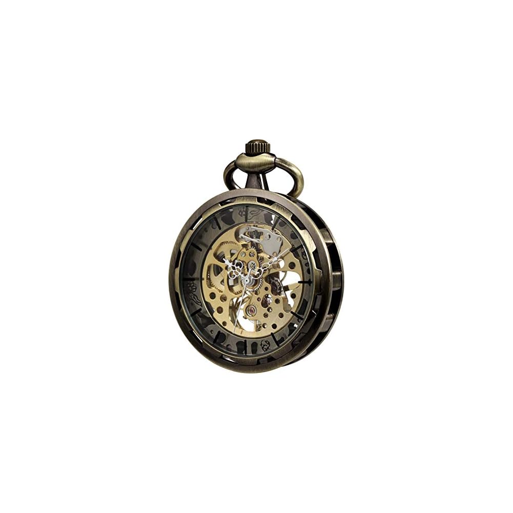 Treeweto Antique Mechanical Skeleton Pocket Watch Men s Bronze with Chain