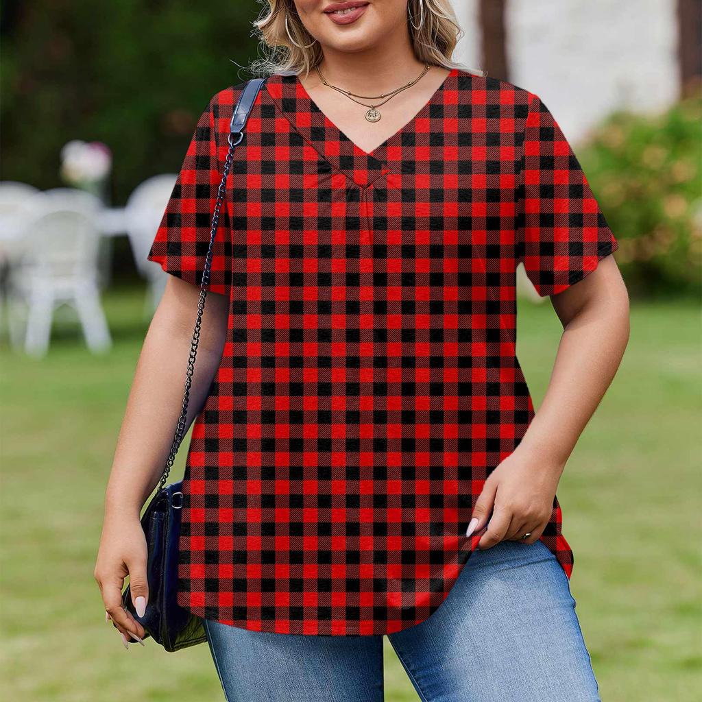 Women's Plus Size Fashionable Casual Loose-Fit Short Sleeve Elegant V Neck Blouse For Work