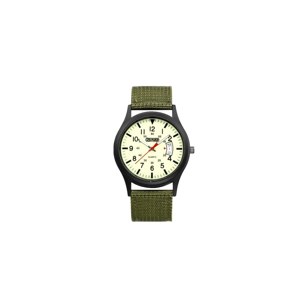 Men s Simple Waterproof Watch Green with Luminous Arabic Numbers, 24-Hour Pointer, Quartz Large Dial