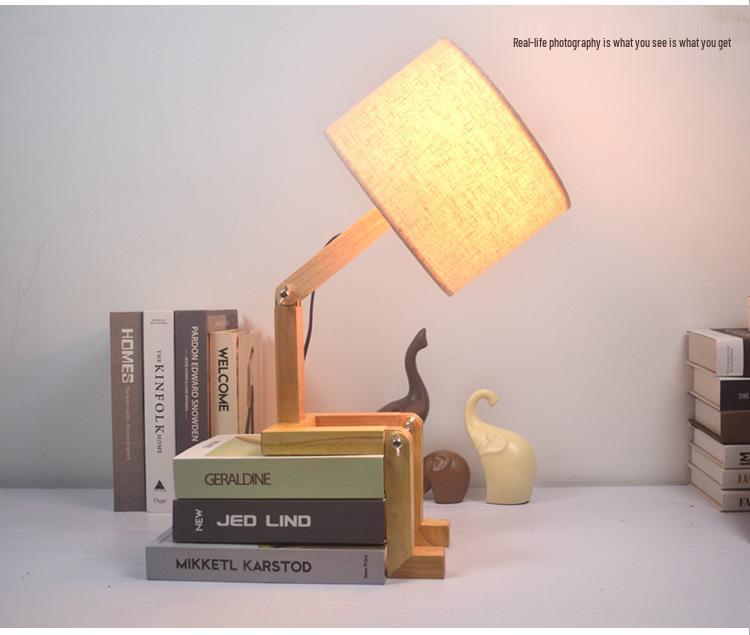 Nordic Solid Wood LED Bedside Night Light - Robot Table Lamp