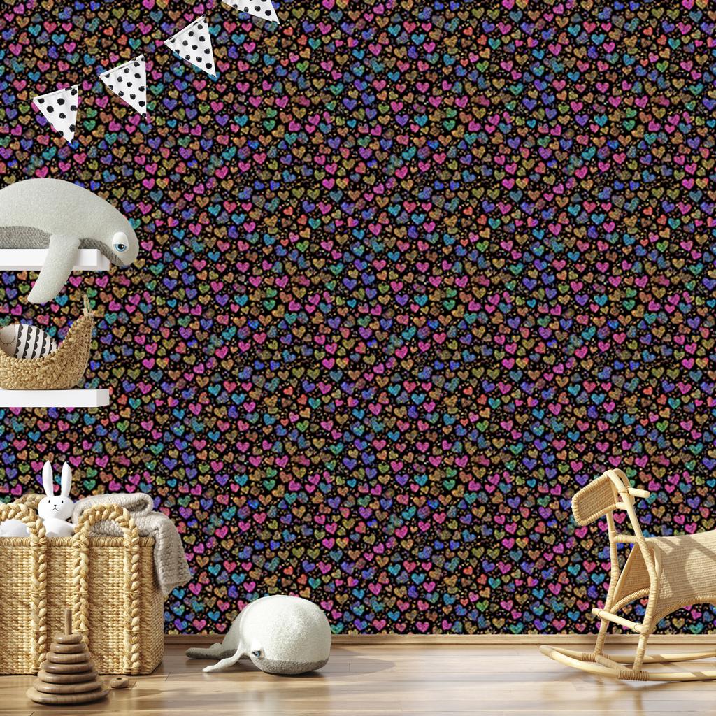 Neon Glitter Hearts Ochre Wallpaper 50x1000
