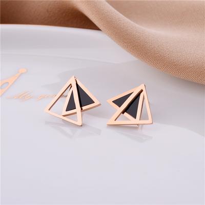 New Trendy Double Layers Hollow Triangle Black Shell Stud Earrings For Women Fashion No Fade Earring Female Party Jewelry