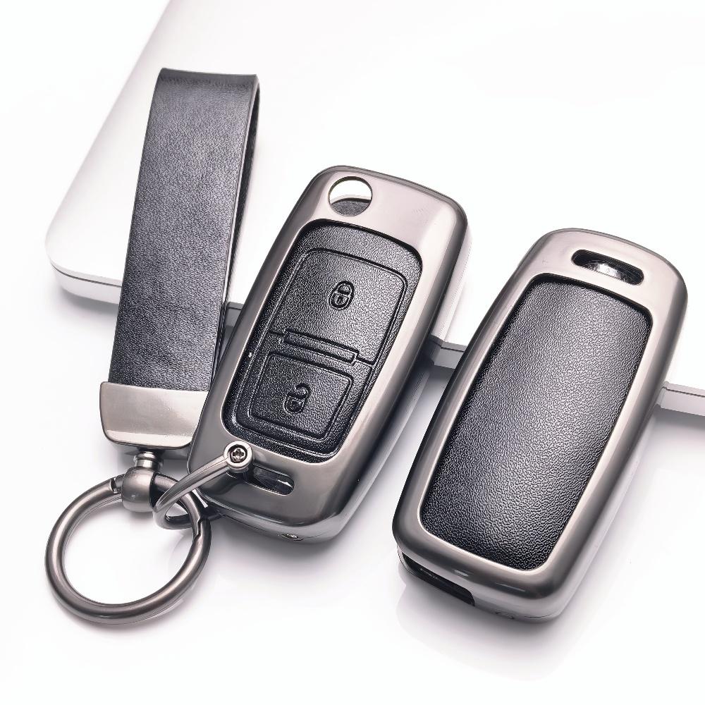 2 Button Zinc Alloy Leather Car Remote Key Shell Fob Case For Volkswagen Polo Passat B5 Golf 4 5 6 Mk5 Mk6 Eos Bora Beetle Tsi