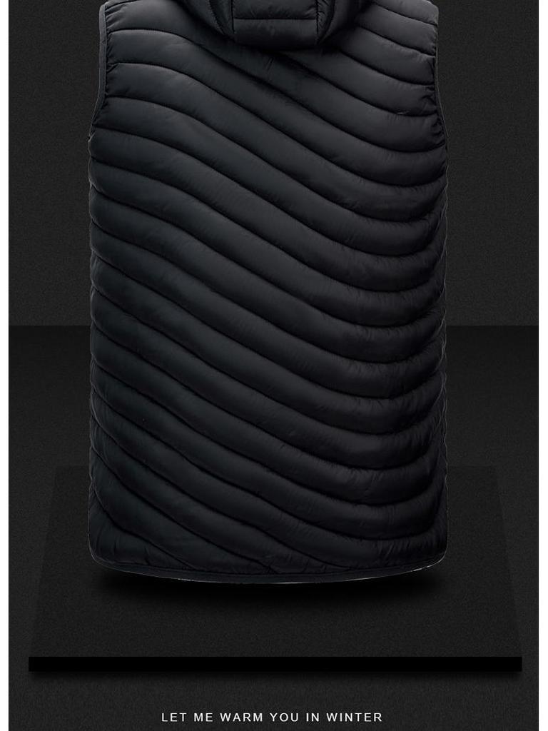 Men's Hooded Cotton-Padded Vest with Zipper Pockets for Autumn & Winter
