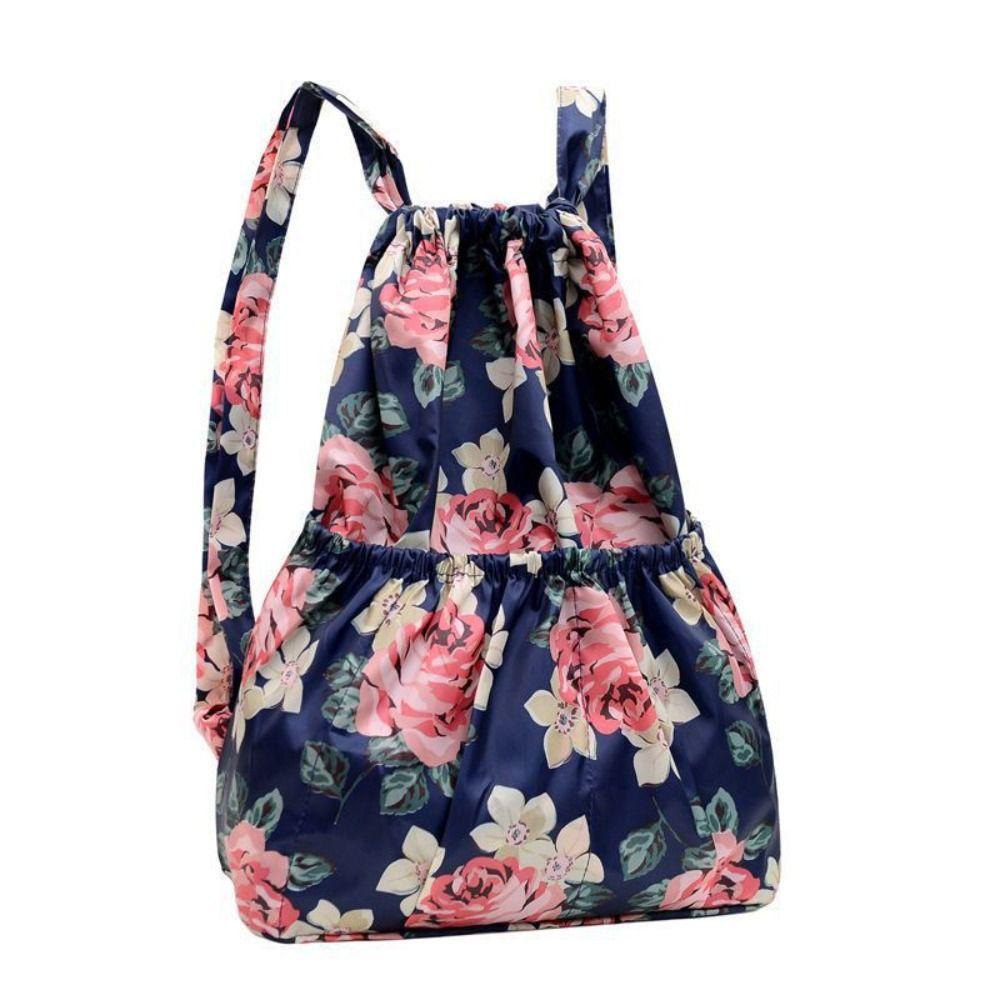 Versatile Floral Printed Drawstring Bag Waterproof Large Capacity Backpacks Sports Fold Portable Shopping Bag Teenage Girls