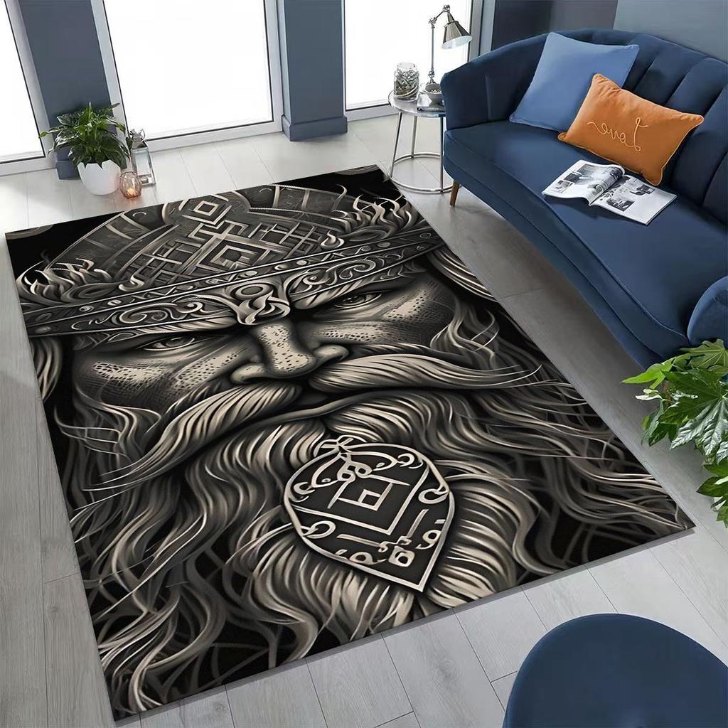 Nordic Viking Warrior Symbol Valhalla Valknut Rune Moto Rug for Bedroom Living Room Sofa Home Doormat Decor,Non-slip Floor Mat