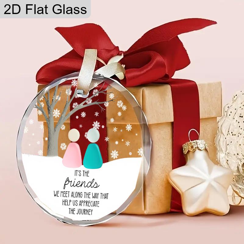 Glass Friends Hanging Ornament with Rock Golem Pattern - Transparent Tree Toppers with Friendship Quotes - Ideal Christmas Gift for Friend