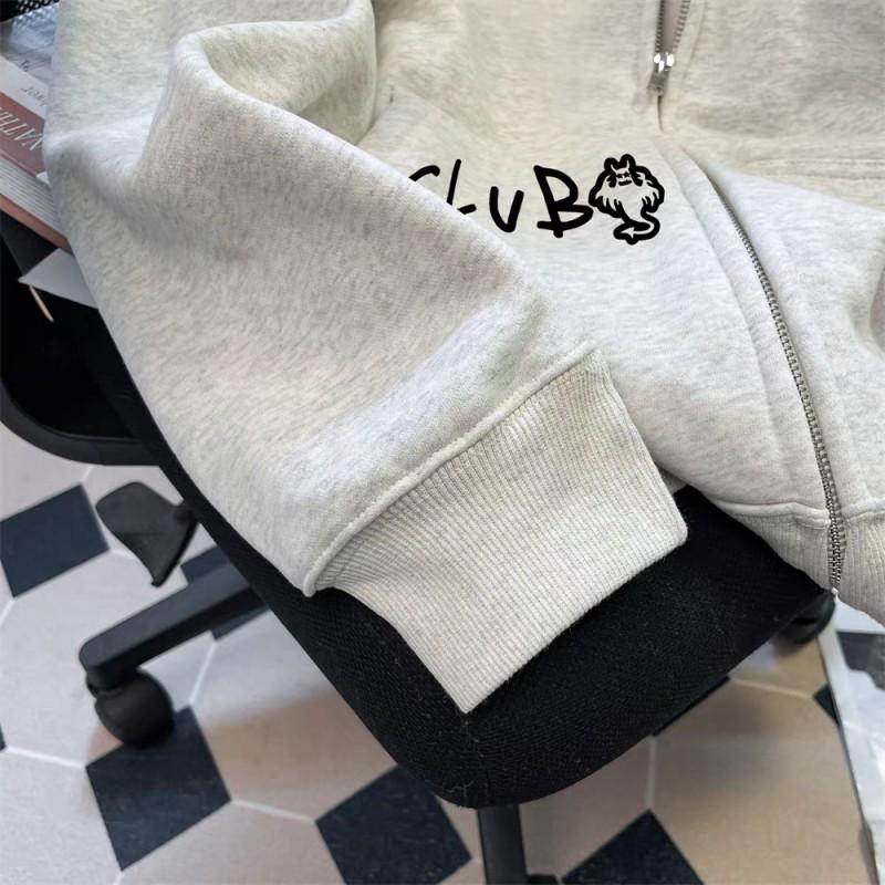 Womens Oversized Hooded Sweatshirt With Letter Print Thick Fleece Lined Long Sleeve Zipper Jacket Winter
