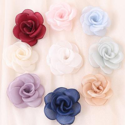 8Pcs 5cm White Camellia Rose Chiffon Fabric Flower for Home Room Wedding Invitation Artificial Flowers for Dress Decoration