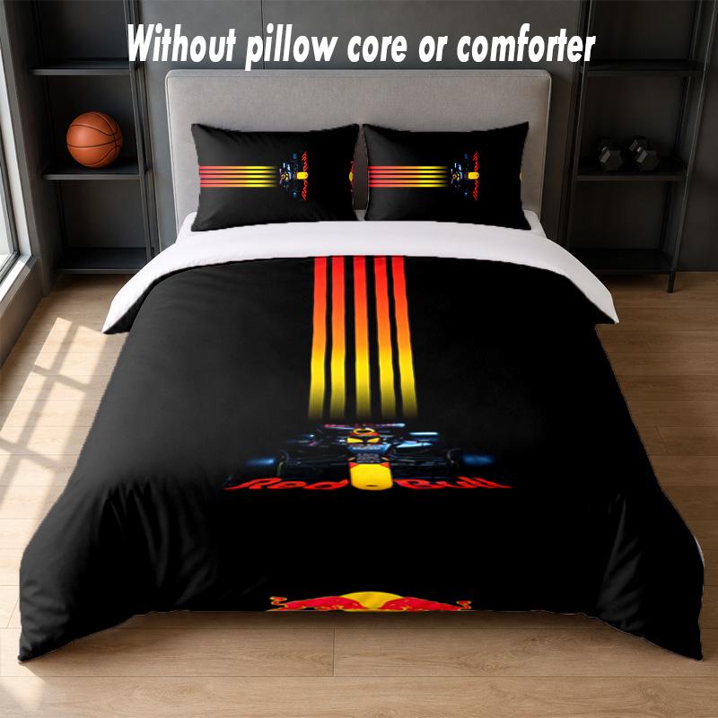 Red Bull Racing Design Bett Bettwäsche Set 1 Bettbezug + 2 Kissenbezüge Weich Atmungsaktiv Haushalt Bettwäsche