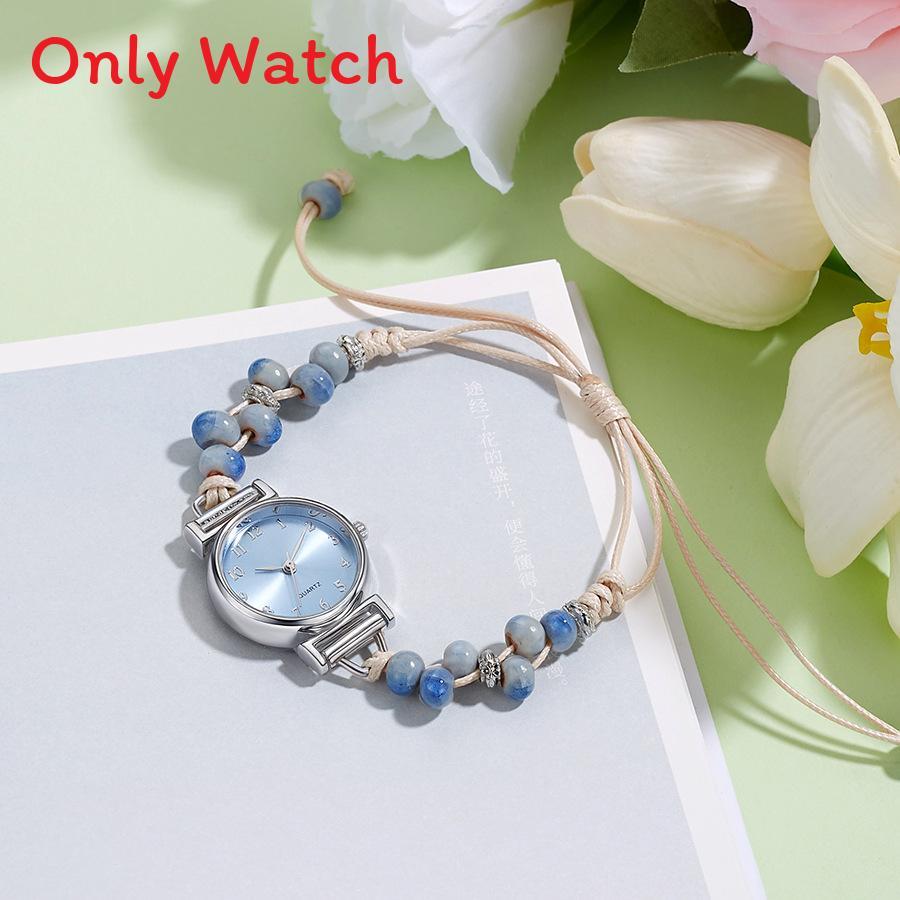 Kleine duftende gewebte Uhr für Damen Armband Digitalanzeige Lässig Elegant Teerosen Perlenuhr