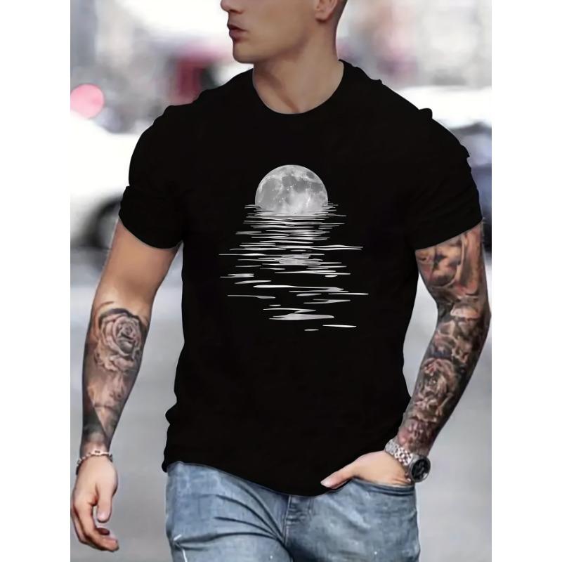 Summer Men s Moon Pattern Printed Fashion T-shirt Top 2XS