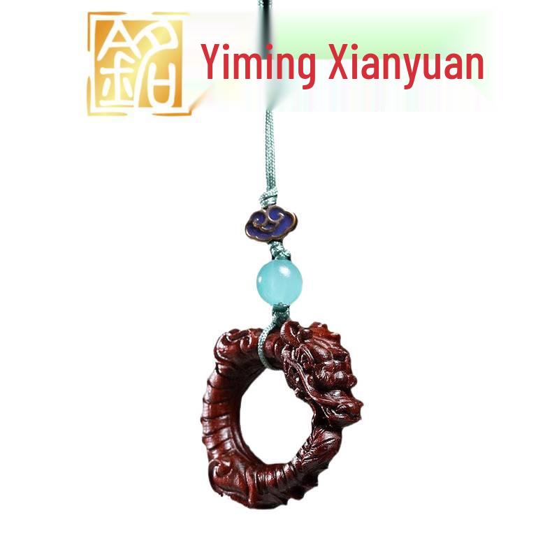 Red & Green Sandalwood Dragon Ring Phone Chain Pendant - Zodiac Dragon Backpack Charm