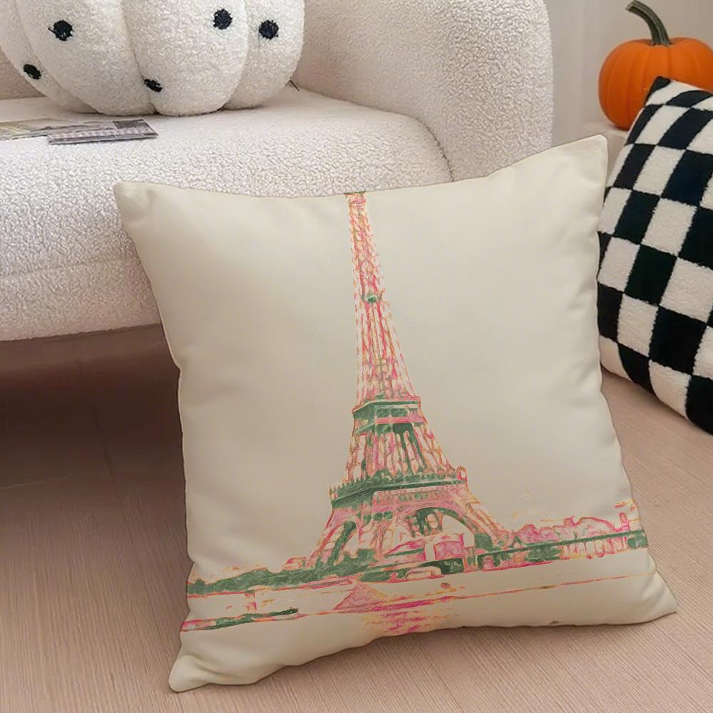 The beautiful scenery France the EEiffel Tower Cushion Cover Throw Pillow Cover Hidden Button Durable Polyester Chair Cushion