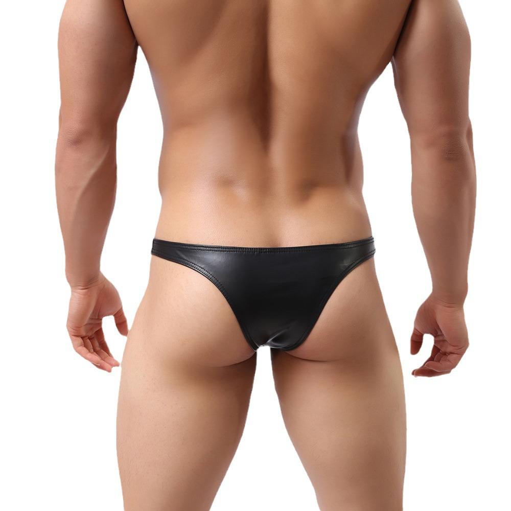 Men's Low Waist Faux Leather Erotic Bikini Briefs D03