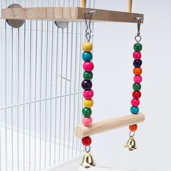 Yousheng Parrots Swing Toy Wood Platform Colorful Beads Cage Toy Bird Perch Hanging Swing Toy with Bells Cage Accessories