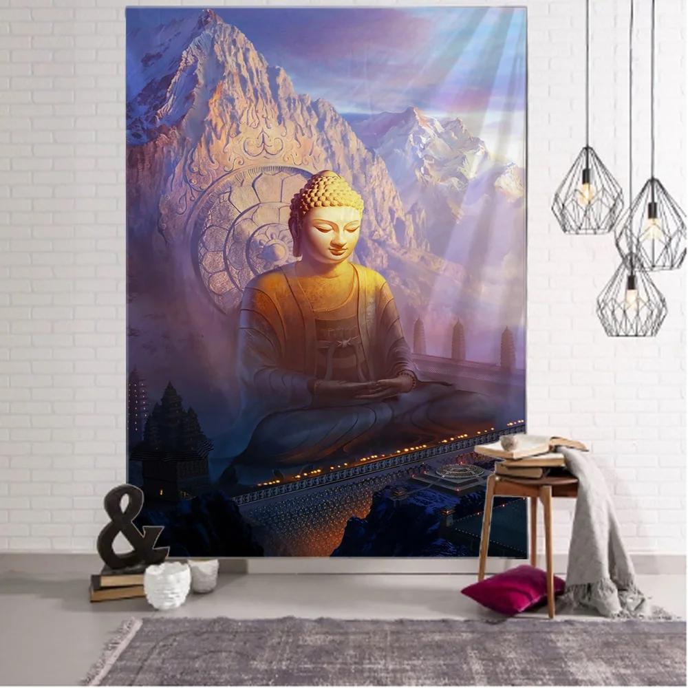 Religious Buddha Lotus tapestry wall hanging psychedelic wall art decoration Buddha statue sculpture living room home decoration